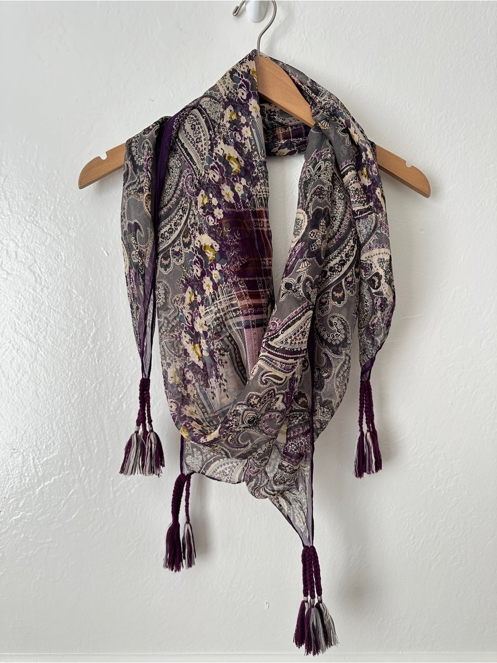 Johnny Was Silk Floral Tassel Scarf